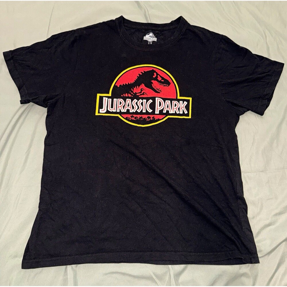 Jurassic Park T-Rex Logo Graphic Print Black Men's L Short Sleeve Crew Tee